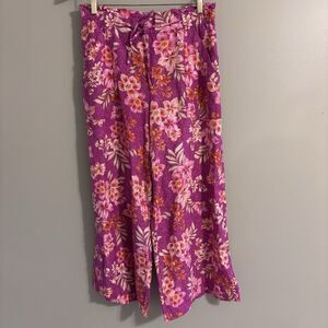 LOFT Linen Wide Leg Pants M Floral Tropical Beach Cruise Vacation Boho Coastal
